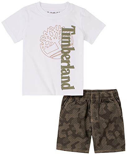 Timberland Baby Boys' 2 Pieces Shorts Set, Parasail White/Dusty Olive, 18M