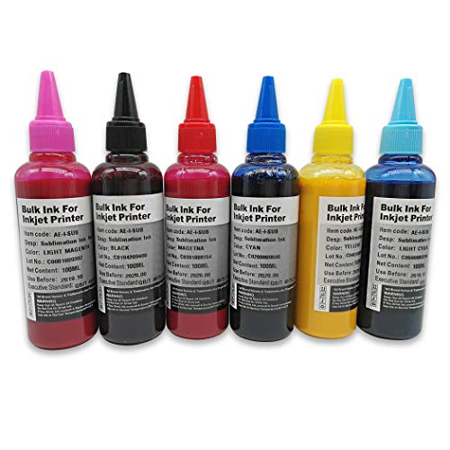 Tinta de sublimación de 6 botellas compatible para Epson 6 colores T50 P50 1400 1500W R300 RX600 Impresoras, prensa de transferencia de calor