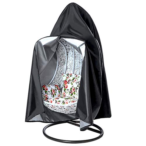 Tocawe Funda para silla colgante, impermeable, con cordón, con cremallera, para columpio de patio, jardín, columpio de jardín, mecedora, color negro (115 x 190 cm)