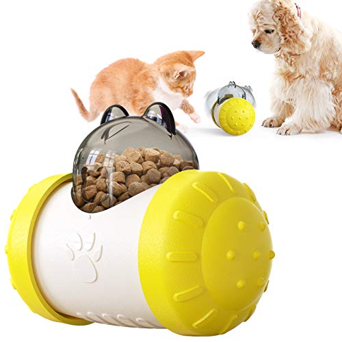 Tomicy XCSW- Comederos interactivos Gatos, Dispensador Interactivo de Alimentos Coche de Equilibrio de Juguete para Alimentos Adecuado para Gatos Perros （Amarillo）