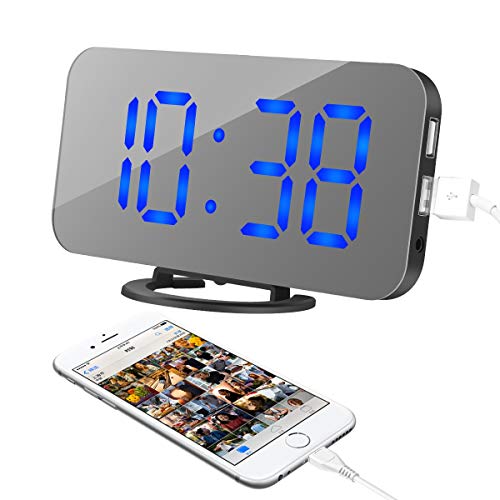 Topsale-ycld Reloj Despertador, Reloj Digital con Gran Pantalla LED de fácil Lectura de 6.5", Modo de atenuación, Función de repetición fácil, Superficie del Espejo, Puertos Dobles para Cargador USB