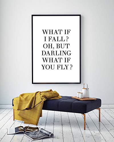 Tr674gs Farmhouse Frame Wood Sign, What If I Fall, Oh But Darling What If You Fly Quote Poem Print, 8 x 12 Inch Rustic Wood Sign