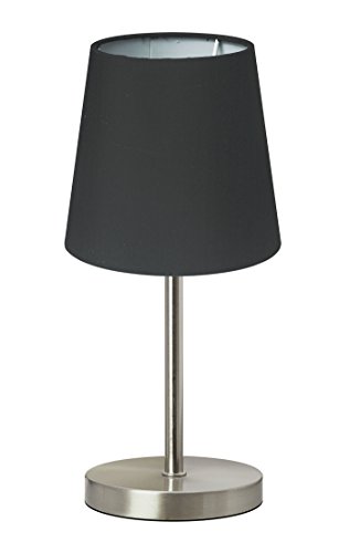 Trango lámpara de mesa Lámpara de noche lámpara de escritorio Lámpara"Blacky" con pantalla de tela en gris TG2017-07B - Ø 170 mm, altura: 350 mm