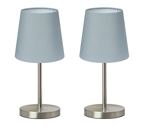 Trango Paquete de 2 lámpara de mesa, Lámpara de noche, lámpara de escritorio Lámpara"GREYNI" con pantalla de tela en gris 2TG2017-08G - Ø 170 mm, altura: 350 mm