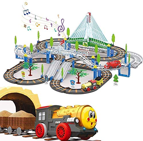 Tren de pista de juguete pistas mágicas, pista de carreras, juego de coches de juguete con señales de tráfico, paso elevado luminoso, pistas de tren, juego de regalo para niños, juguetes para niños