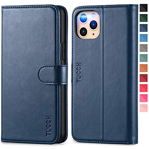 TUCCH Funda iPhone 11 Pro, Funda Cuero iPhone 11 Pro con Auto Wake/Sleep, Bloqueo RFID, Carcasas TPU, Función de Soporte, Cierre Magnético, Funda Tapa para iPhone 11 Pro (5.8 Pulgadas), Azul Oscuro