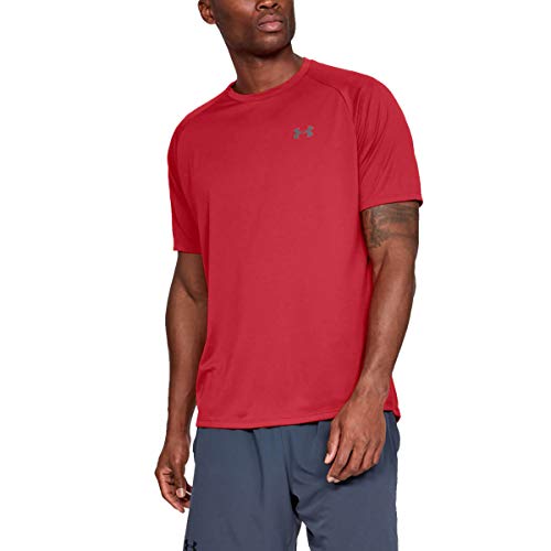 Under Armour Tech 2.0. Camiseta masculina, camiseta transpirable, ancha camiseta para gimnasio de manga corta y secado rápido, Red/Graphite (600), XL