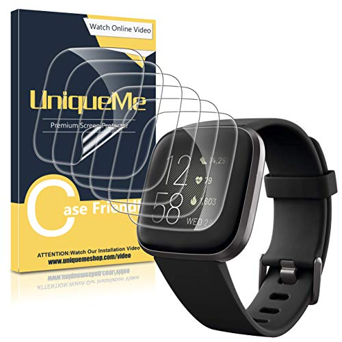 UniqueMe [6Pack] Protector de Pantalla para Fitbit Versa 2, película Transparente de Burbuja de TPU Huella Digital Disponible Compatible con Fitbit Versa 2