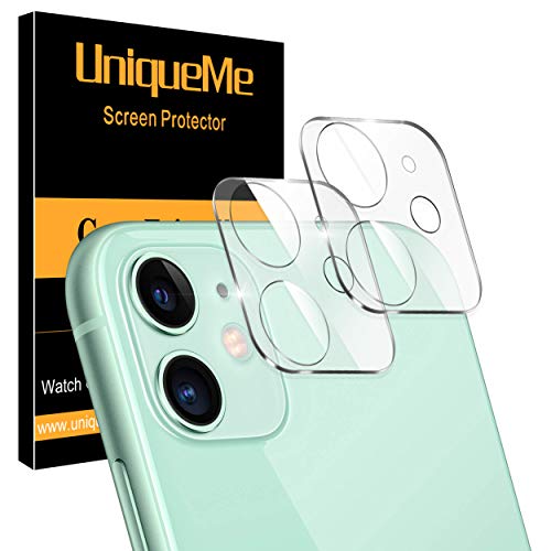 UniqueMe Compatible con iPhone 11 (6.1") [2 Pack] Protector de Lente de cámara, Protector de Pantalla [9H Dureza ] [Sin Burbujas] Cristal HD Vidrio Templado Compatible con iPhone 11 cámara