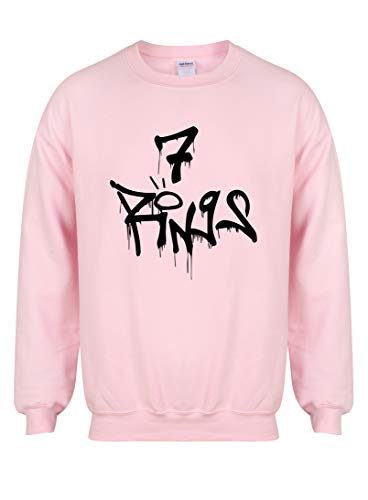 Unisex Slogan Sweater Jumper 7 Rings Pink Small with Black