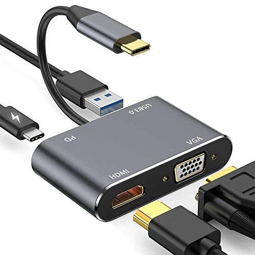 USB C a HDMI y VGA, hub tipo C a VGA HDMI 4K, 1080P VGA, USB 3.0, USB C PD (compatible con Thunderbolt 3) Adaptador multipuerto tipo C para MacBook Pro, Nintendo, Samsung, Plug and Play USB C a HDMI y VGA, hub tipo C a VGA HDMI 4K, 1080P VGA, USB 3.0, USB C PD (compatible con Thunderbolt 3) Adaptador multipuerto tipo C para MacBook Pro, Nintendo, Samsung, Plug and Play