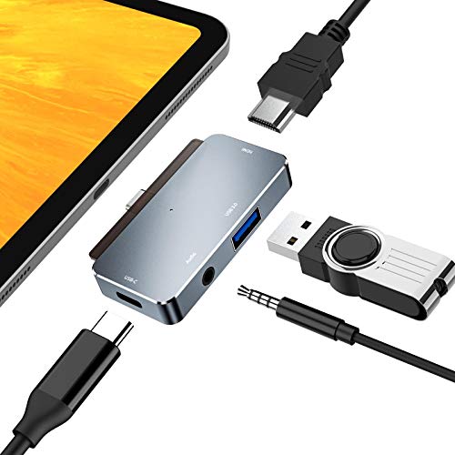 USB C Hub for iPad Pro, 4 in 1 Type C to 4K @ 30HZ HDMI Adapter with USB-C PD 60W, USB 3.0, 3.5 mm Audio Output for iPad Pro (2018-2020), iPad Air 4 (Gray) USB C Hub for iPad Pro, 4 in 1 Type C to 4K @ 30HZ HDMI Adapter with USB-C PD 60W, USB 3.0, 3.5 mm Audio Output for iPad Pro (2018-2020), iPad Air 4 (Gray)