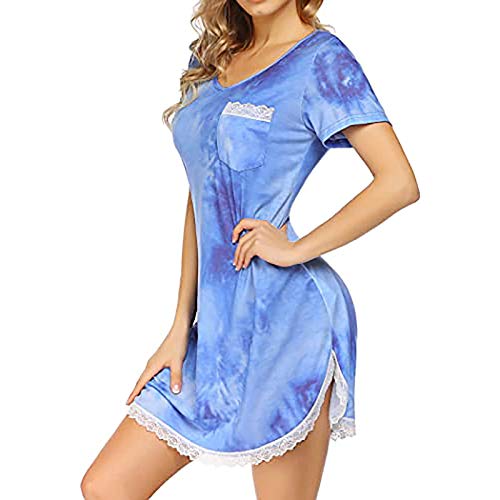 Vestido Forrado Casual de Verano para Mujer Vestido Cuello V Mangas Cortas, Vestido de Playa Vestido de Liso Beach Cover up Mangas Cortas Camisolas