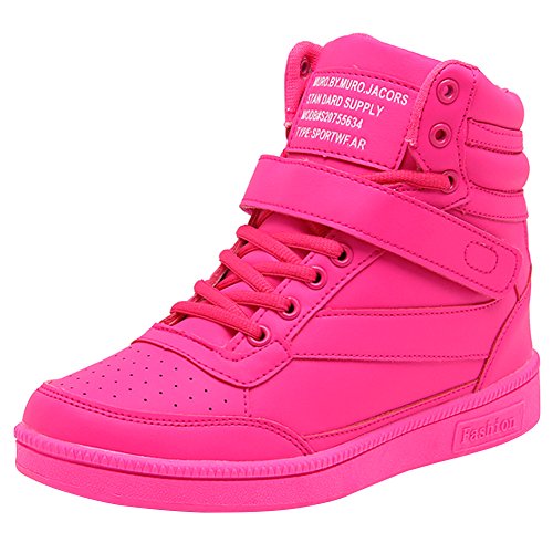 Wealsex Zapatillas de Cuña para Mujer Botas Botines Alta Zapatos Deportivos Oculto Talón Altura 3.5cm Interior Sneakers Rosa Roja 39