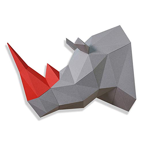 WLL-DP Arte De Papel Hecho A Mano 3D De Cabeza De Rinoceronte Escultura De Papel Juguete De Papel Precortado Rompecabezas De Origami De Bricolaje Modelo De Papel DecoracióN De Pared GeoméTrica