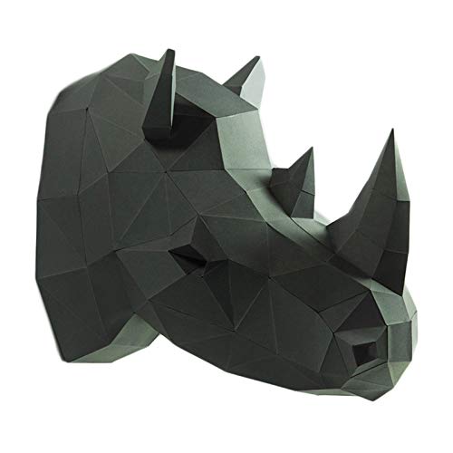WLL-DP DIY Modelo De Papel Hecho A Mano 3D Cabeza De Rinoceronte Precortado Artesanía De Papel Escultura De Papel De Animales Geométrica Origami Rompecabezas Papel Juguete Decoración De Pared