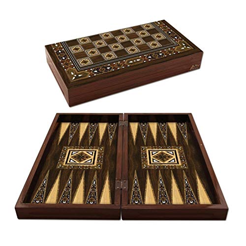 WYFX Juego de Backgammon Antiguo de Mosaico, Juego de Tablero de Madera Maciza de ajedrez Plegable de Madera de Lujo Oriental, Juego de Mesa de Madera maci