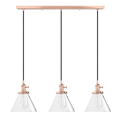 WYH Industrial Vintage Loft Restaurante luz Tres arañas de cristal moderna moderna iluminación creativa Cone Clear Glass Colgante de luz, C