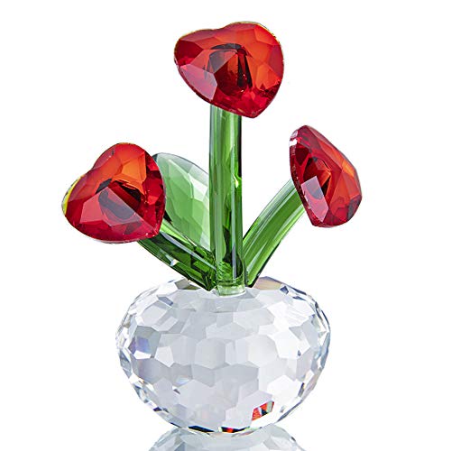 YU FENG Regalos de adornos de flores de cristal Corazón rojo Flores Estatuilla de cristal Mesa de boda Centro de mesa