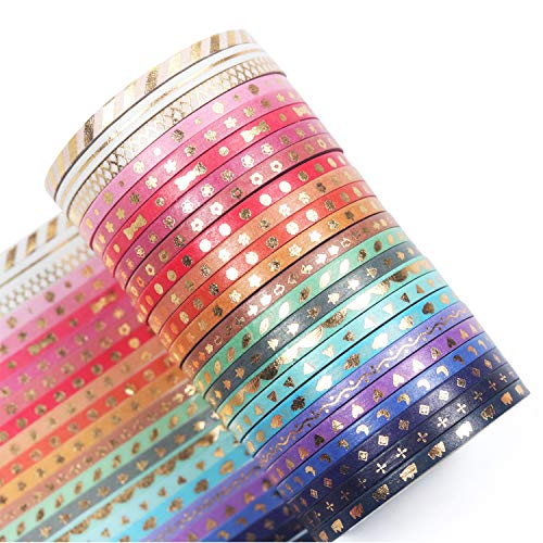 YUBBAEX Washi Tape Set cinta adhesiva decorativa Washi Glitter Adhesivo (Lámina de oro Flaco 24)