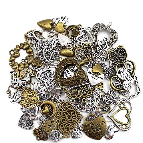 YUE QIN 100 piezas de abalorios colgantes de corazón surtidos mixtos de bronce para manualidades de bricolaje accesorios para hacer joyas