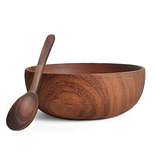 YWYW Ensaladera de Madera de Acacia, Cuenco Grande de Madera de 8.0 in con Cuchara, Cuenco de Madera Hecho a Mano y Juego de Utensilios para Frutas, ensaladas y decoración YWYW Ensaladera de Madera de Acacia, Cuenco Grande de Madera de 8.0 in con Cuchara, Cuenco de Madera Hecho a Mano y Juego de Utensilios para Frutas, ensaladas y decoración