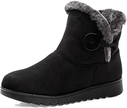 Zapatos Invierno Mujer Botas de Nieve Forradas Calientes Zapatillas Botines Planas con Cremallera Casuales Boots para Mujer Negro -B 41.5 EU/265(43) CN
