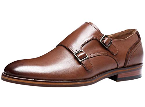 Zapatos Piel para Hombre sin Cordones Clásicos Doble Hebilla Monk Mocasines Negocios Zapatos de Vestir de Boda Marrón 39 EU
