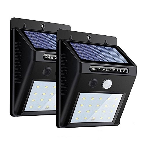 ZEEFO 2Pack 20 LEDs Luces Solares para Exteriors, Luces de Movimiento Super Brillantes 3 Modos con Iluminación Gran Angular, Luces de Seguridad Inalámbricas Impermeables para Pared,Calzada,Patio