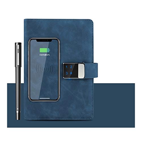 ZJH Diario A5 digital con cerradura de combinación numérica, cuaderno inteligente de alta gama, diario, libro de hojas sueltas con cuaderno de 10000 mAh (color: azul)