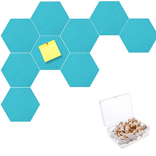 10 piezas hexágonos de Fieltro Autoadhesivo,tableros de anuncios de corcho Tablero de anuncios de pared con alfileres de fieltro tablero de fieltro hexagonal con alfileres de empuje para pared (Azul)