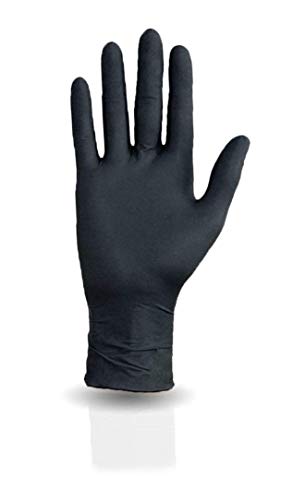 100 guantes de nitrilo en caja dispensadora, sin polvo, no estériles, guantes desechables de un solo uso, color negro (XS)