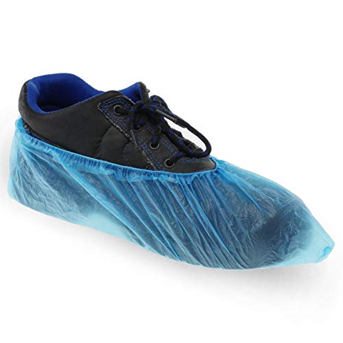 100x Cubrezapatos desechables hechos de película de polietileno azul con banda elástica estable