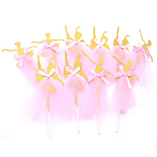 12 Unidades Oro Glitter Bailarina Bailar Chica Cup Cake Toppers Picks para Boda Novia Ducha Fiesta de cumpleaños Decoración