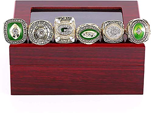 2010 Packers Championship Ring Replica, Retro 6 Piezas Super Bowl Championship Ring Set para Fans Collection Gift Display Keepsake - Coleccionable 12#, lsxysp, 14#