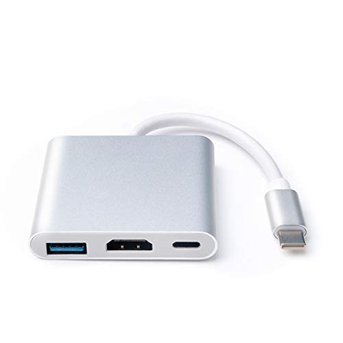 3 en 1 Adaptador USB C a HDMI 4K, DEMKICO Multipuerto USB C Hub Tipo C Adaptador con 4K HDMI, puerto de carga USB C, puerto USB 3.0 compatible con Macbook Pro/Chromebook Pixel/Dell XPS13 y más