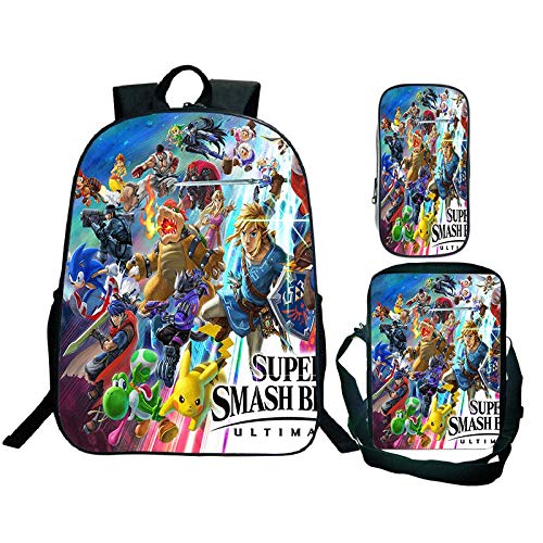 3 unidades/juegos de mochila Super Mario Smash Bros Legend of Zelda Rusksack Bolsa de hombro escolar para niños y niñas, 1 solo bolsa para bolígrafos FACAI (color: 1, tamaño: 3 unidades)