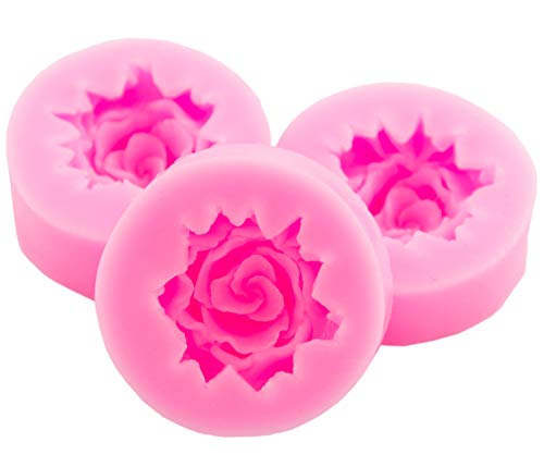 3er Set de moldes de silicona con 3D Rose, patrón floral ornamento, romántico ocasiones, de detalle chocolate - form, jabón y velas de forma de fabricación, para cumpleaños y otras celebraciones, mazapán, pastas, diseño de rombos, colour: rosa