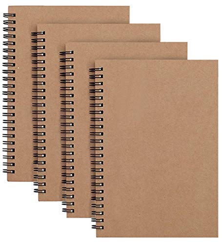 4 paquetes de cuadernos en espiral A5 con cubierta Kraft para cuadernos a granel, libro de bocetos de papel en blanco de 100 páginas/50 hojas de bloc de notas, planificador de notas 4 paquetes de cuadernos en espiral A5 con cubierta Kraft para cuadernos a granel, libro de bocetos de papel en blanco de 100 páginas/50 hojas de bloc de notas, planificador de notas