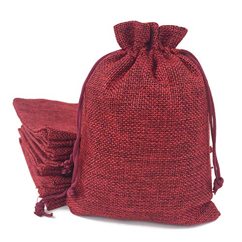 50 UNIDS 9X12CM (3.54" X 4.72") Bolsas de arpillera con Cordón Regalo bolsas De Yute Incluido Forro de Algodón Bolsos de Fiesta (Rojo)