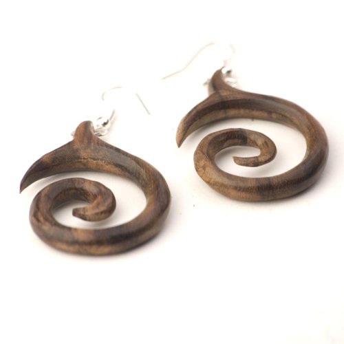 81stgeneration Pendientes de Gancho en Madera de Coco Marrón Plata de Ley .925 Redondos Espirales 81stgeneration Pendientes de Gancho en Madera de Coco Marrón Plata de Ley .925 Redondos Espirales