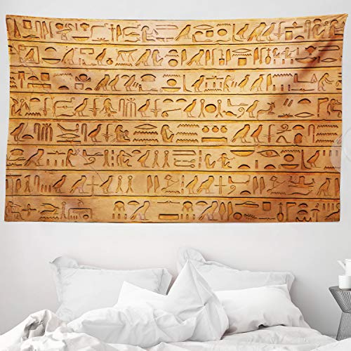ABAKUHAUS Egipto Tapiz de Pared y Cubrecama Suave, Composición de Jeroglíficos, Decoración para el Cuarto, 230 x 140 cm, Anaranjado Pálido Ámbar