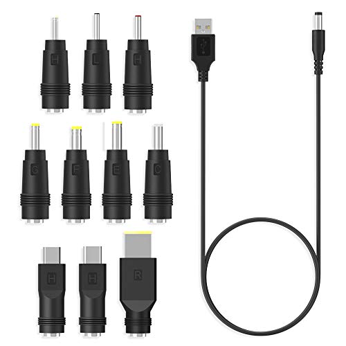 aceyoon Cable USB a DC de alimentación, USB Universal 3.0 A Macho a DC 5.5x2.1mm Adaptador con 10 Conectores, Cable de Carga 3A y Kits de Cables compatibles con Lenovo, ASUS, DELL, HP, Acer aceyoon Cable USB a DC de alimentación, USB Universal 3.0 A Macho a DC 5.5x2.1mm Adaptador con 10 Conectores, Cable de Carga 3A y Kits de Cables compatibles con Lenovo, ASUS, DELL, HP, Acer