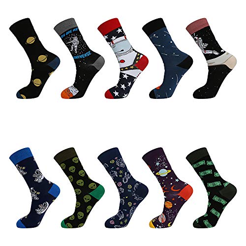 Achort 10 pares de calcetines divertidos para hombre, calcetines de becerro, coloridos calcetines de algodón estampados funky