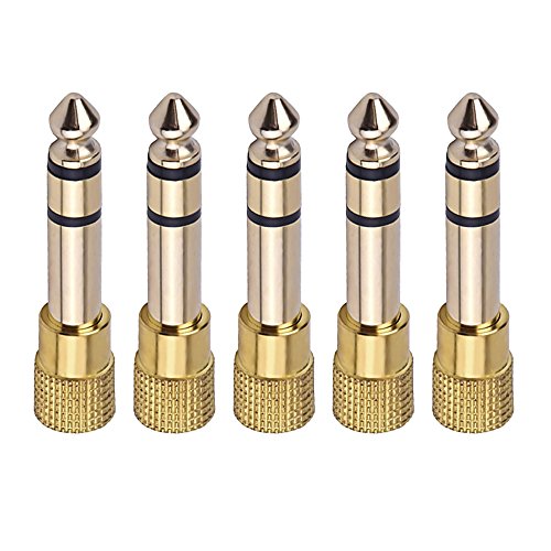Adaptador de audio estéreo jack de 3,5 mm a jack de 6,35 mm, clavijas doradas Adaptador de audio estéreo jack de 3,5 mm a jack de 6,35 mm, clavijas doradas