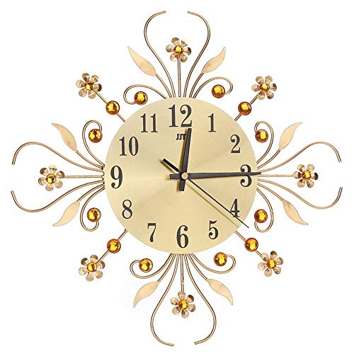 Aeromdale Reloj de pared moderno con diamantes de cristal, reloj de pared de lujo con flores de metal silencioso para sala de estar, dormitorio, decoración de pared del hogar, color dorado 3 Aeromdale Reloj de pared moderno con diamantes de cristal, reloj de pared de lujo con flores de metal silencioso para sala de estar, dormitorio, decoración de pared del hogar, color dorado 3