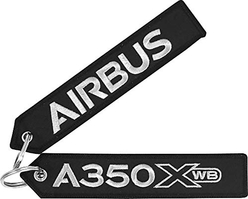 Airbus A350 XWB Llavero, color negro, letras plateadas bordadas, aprox. 16 x 3,0 cm, distribuidor alemán