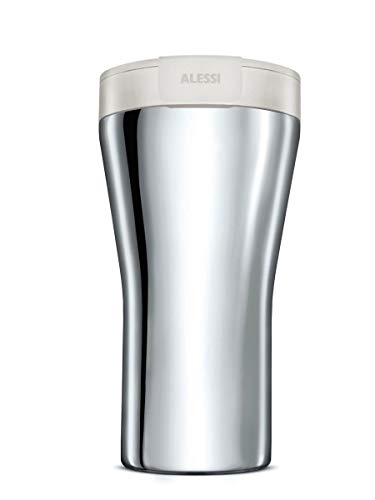 Alessi Caffa GIA24 W - Travel Mug De Doble Pared de Diseño en Acero Inoxidable 18/10 y Resina Termoplástica, Blanco
