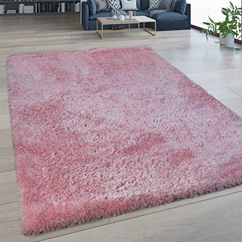 Alfombra De Salón Pelo Largo Lavable Shaggy Estilo Flokati Monocolor En Rosa, tamaño:120x160 cm