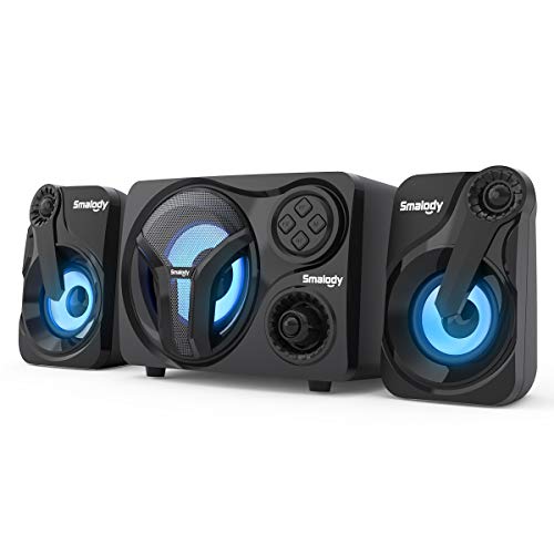 Altavoces para PC, Altavoces para computadora Smalody con subwoofer, Altavoz Bluetooth / Cool LED / LINE-IN / Ranura USB y TF, Compatible con PC para juegos, Escritorio, Computadora portátil